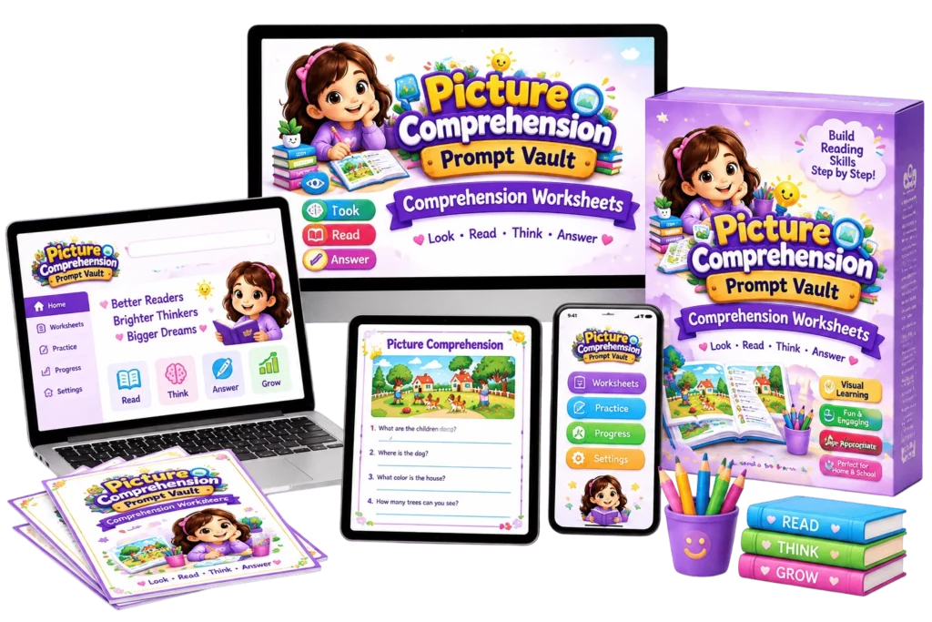 Picture Comprehension Prompt Vault Illustration Picture Comprehension Prompt Vault showcasing worksheets for children's learning.
