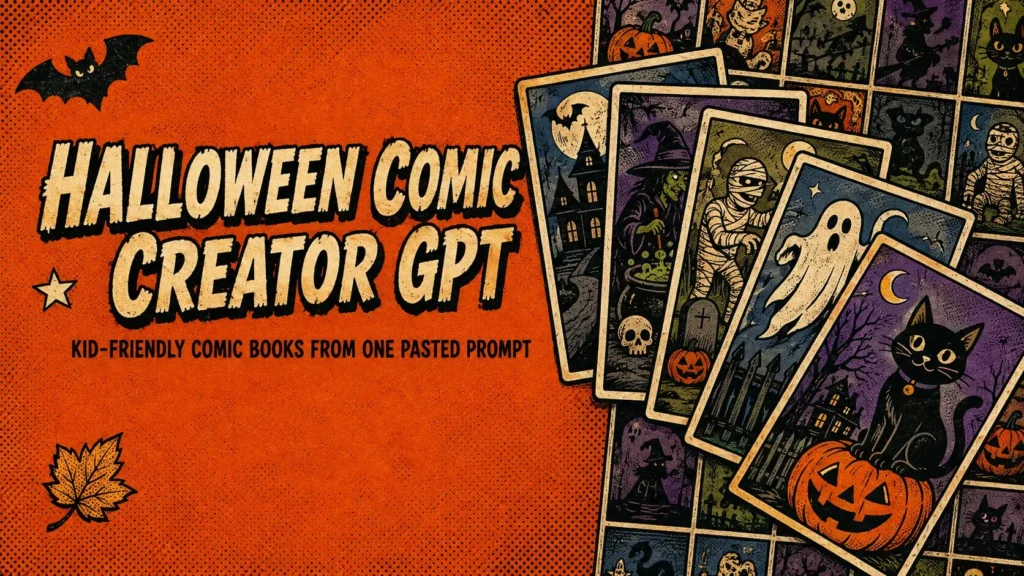 Halloween Comic Creator GPT product image featuring comic panels.