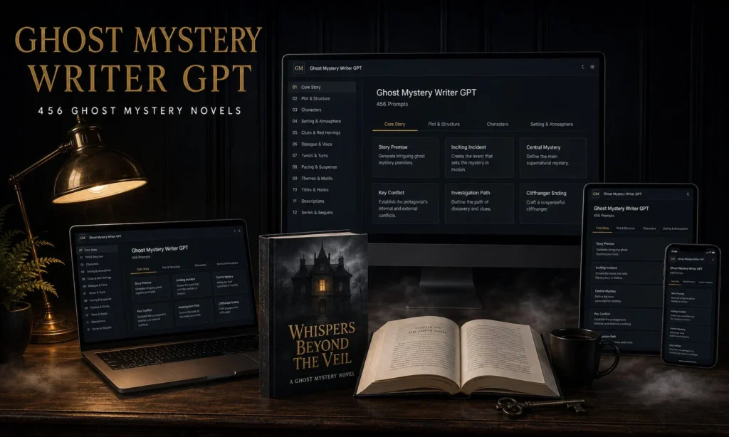 Ghost Mystery Writer GPT product image showing book cover design.