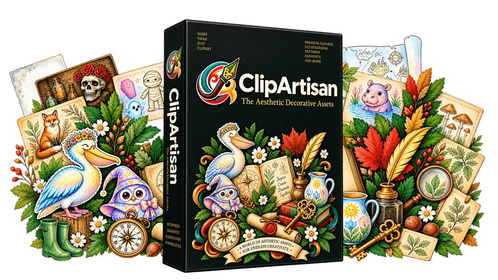 ClipArtisan The Aesthetic Decorative Assets ClipArtisan The Aesthetic Decorative Assets Review product image featuring decorative clipart.