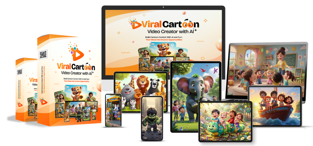 Viral Cartoon Video Creator AI product artwork with cartoon video examples Viral Cartoon Video Creator AI product artwork with cartoon video examples